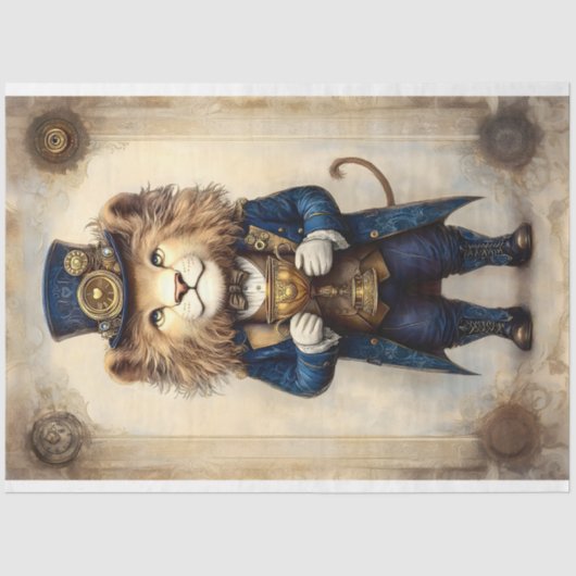 Steampunk Lion & Gold Trophy AS2 Decoupage Tissuepapier (Voorkant)