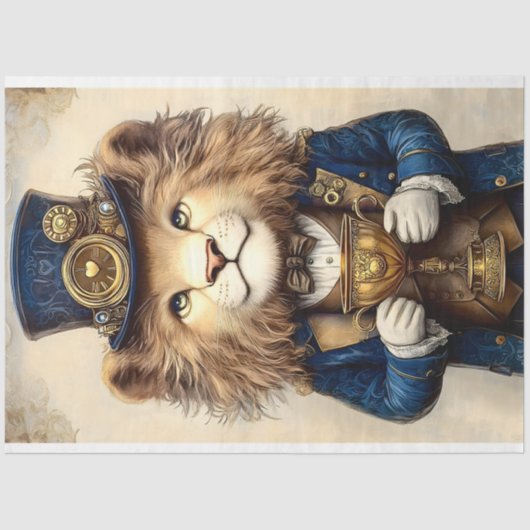 Steampunk Lion & Gold Trophy AS3 Decoupage Tissuepapier (Voorkant)