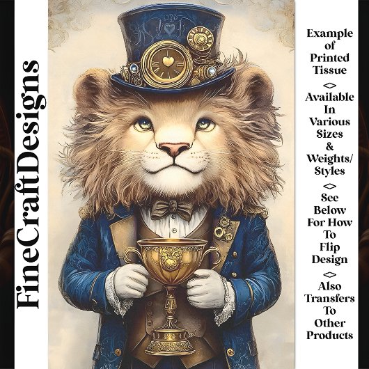 Steampunk Lion & Gold Trophy AS3 Decoupage Tissuepapier
