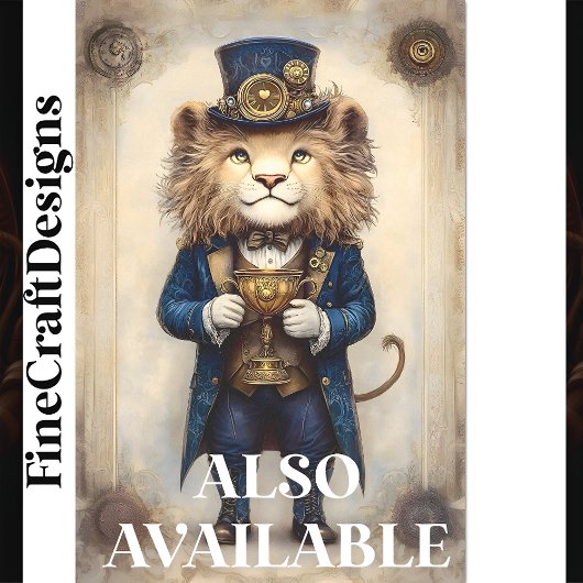 Steampunk Lion & Gold Trophy AS3 Decoupage Tissuepapier