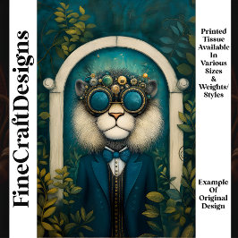 Steampunk Lion in Blauwgroen pak in tuin M4 Decoup Tissuepapier