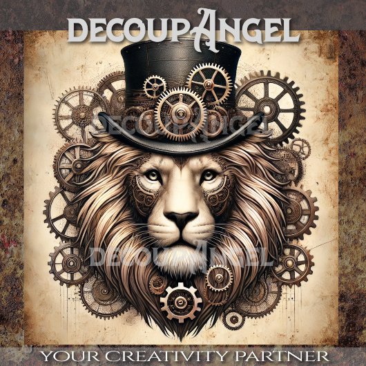 Steampunk Lion Majesty Decoupage Tissuepapier