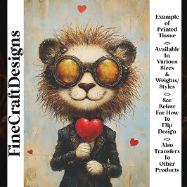 Steampunk Lion & Red Heart Balloon AS1 Decoupage Tissuepapier