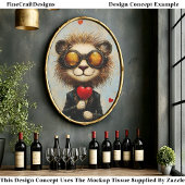 Steampunk Lion & Red Heart Balloon AS1 Decoupage Tissuepapier