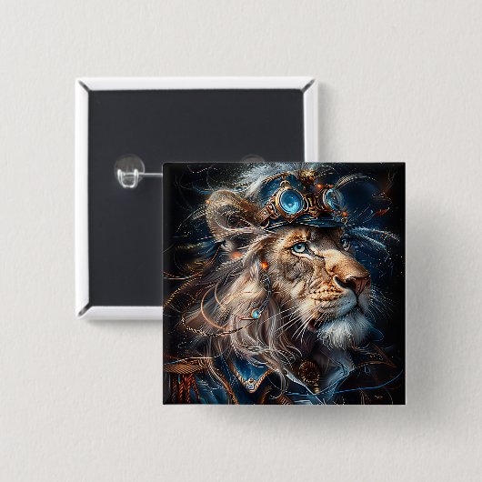 Steampunk Lion Vierkante Button 5,1 Cm (Voorkant /achterkant)
