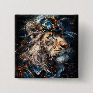 Steampunk Lion Vierkante Button 5,1 Cm
