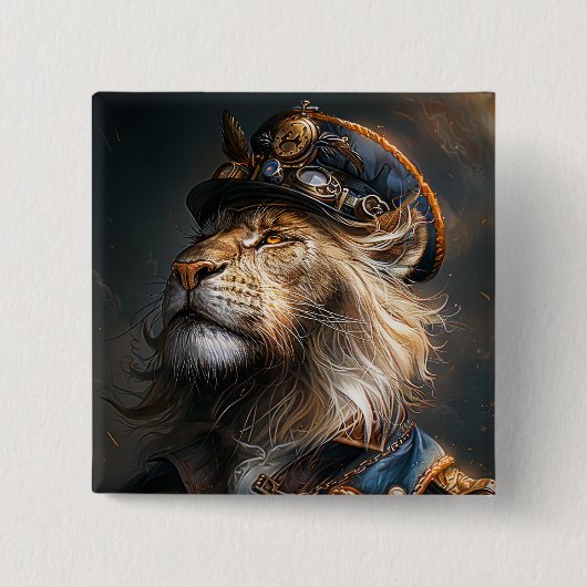 Steampunk Lion Vierkante Button 5,1 Cm (Voorkant)