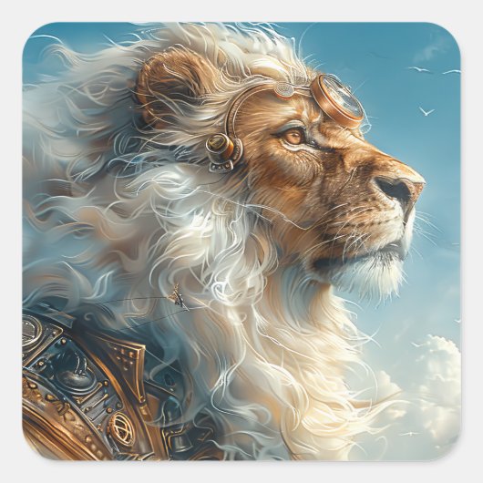 Steampunk Lion Vierkante Sticker (Voorkant)