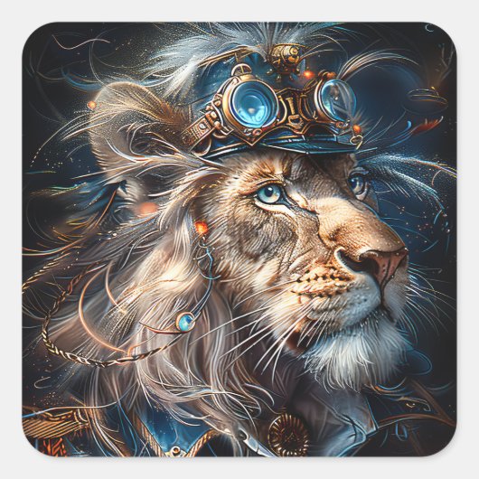 Steampunk Lion Vierkante Sticker (Voorkant)