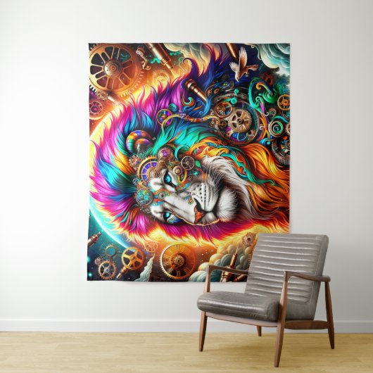 Steampunk Lion Wandkleed (In situ)