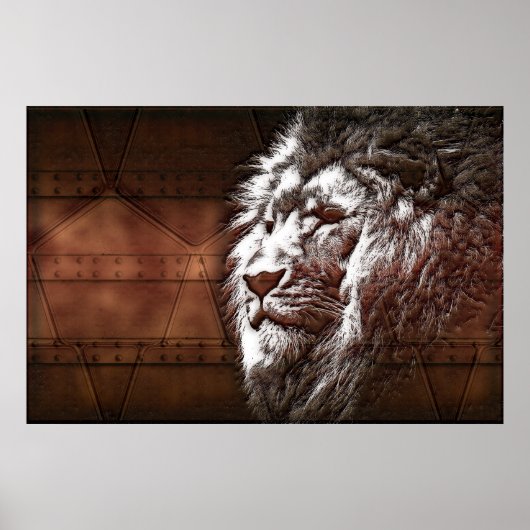 Steampunk Lions Head Animal Original Digital Art Poster (Voorkant)