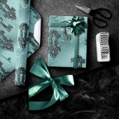 Steampunk Lock en Key Blauwgroen | ontkoppeling Cadeaupapier