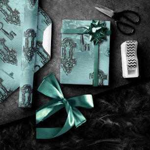 Steampunk Lock en Key Blauwgroen    ontkoppeling Cadeaupapier