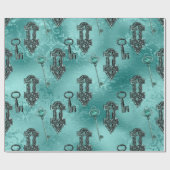 Steampunk Lock en Key Blauwgroen | ontkoppeling Cadeaupapier (Vlak)