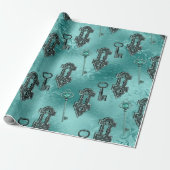 Steampunk Lock en Key Blauwgroen | ontkoppeling Cadeaupapier (Uitgerold)