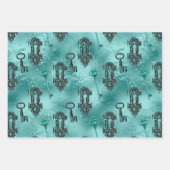 Steampunk Lock en Key Blauwgroen |  ontkoppeling Inpakpapier Vel (Voorkant)
