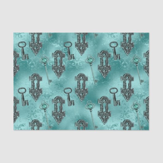 Steampunk Lock en Key Blauwgroen |  ontkoppeling Tissuepapier (Voorkant)