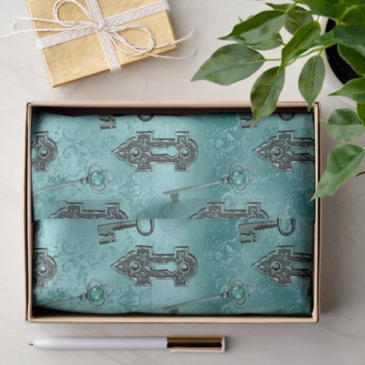 Steampunk Lock en Key Blauwgroen |  ontkoppeling Tissuepapier (Geschenk)