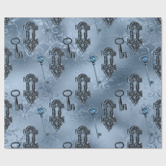 Steampunk Lock en Key Blue |  ontkoppeling Cadeaupapier (Vlak)