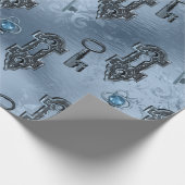 Steampunk Lock en Key Blue | ontkoppeling Cadeaupapier (Hoek)
