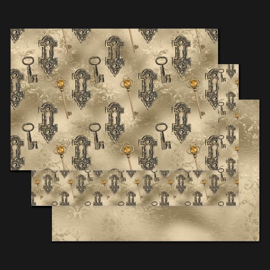 Steampunk Lock en Key Gold |  ontkoppeling Inpakpapier Vel