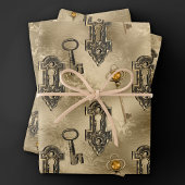 Steampunk Lock en Key Gold |  ontkoppeling Inpakpapier Vel
