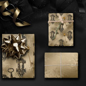 Steampunk Lock en Key Gold |  ontkoppeling Inpakpapier Vel