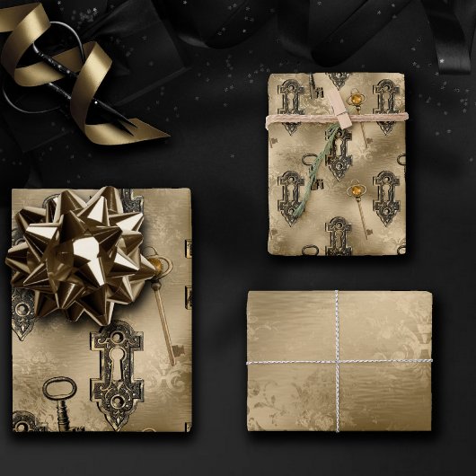 Steampunk Lock en Key Gold |  ontkoppeling Inpakpapier Vel