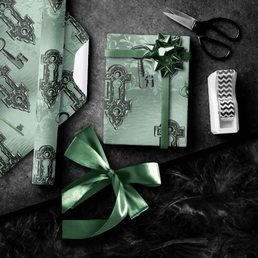Steampunk Lock en Key Green | ontkoppeling Cadeaupapier