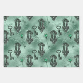 Steampunk Lock en Key Green |  ontkoppeling Inpakpapier Vel (Voorkant)