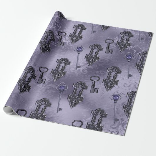 Steampunk Lock en Key Paarse | ontkoppeling Cadeaupapier (Uitgerold)