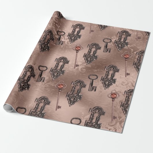 Steampunk Lock en Key Roos Gold | Chique decoupage Cadeaupapier (Uitgerold)