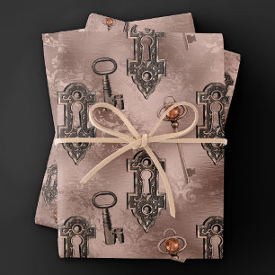 Steampunk Lock en Key Roos Gold   Chique decoupage Inpakpapier Vel