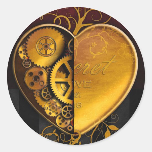 Steampunk Locket Heart Ronde Sticker (Voorkant)