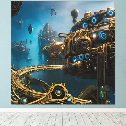 Steampunk Lost City of Atlantis Canvas Afdruk (Insitu (Houten vloer))