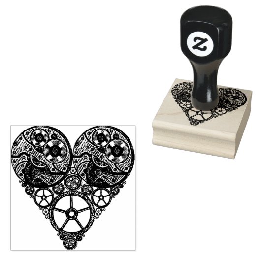 Steampunk Love Heart Rubberstempel (Gestempeld)