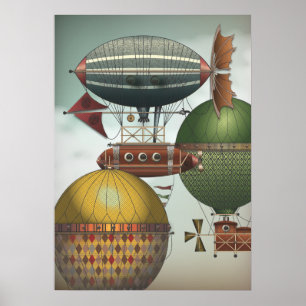 Steampunk-luchtschepen voor kruisvaarders poster