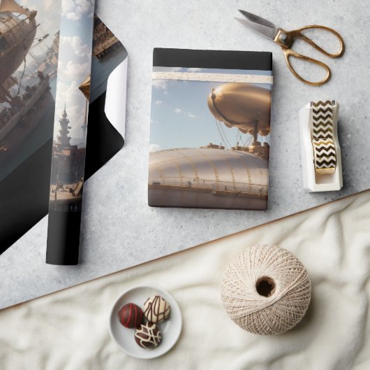 Steampunk Luchtschip bij Landing Cadeaupapier (Crafts)