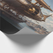 Steampunk Luchtschip bij Landing Cadeaupapier (Hoek)