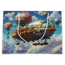 Steampunk luchtschip en ballonnen in de lucht
