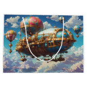 Steampunk luchtschip en ballonnen in de lucht groot cadeauzakje (Achterkant)