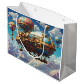 Steampunk luchtschip en ballonnen in de lucht groot cadeauzakje (Achterkant Gekanteld)