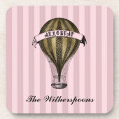 Steampunk-luchtschip op het monogram  roze strepen bier onderzetter (Voorkant)