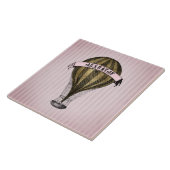 Steampunk-luchtschip op roze strepen tegeltje (Zijkant)