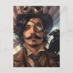 Steampunk Luchtschip Victoriaans Industriële Raven Briefkaart