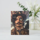 Steampunk Luchtschip Victoriaans Industriële Raven Briefkaart (Staand voorkant)