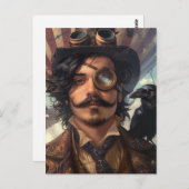 Steampunk Luchtschip Victoriaans Industriële Raven Briefkaart (Voorkant / Achterkant)