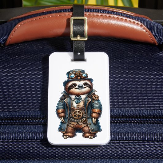 Steampunk Luiaard Gepersonaliseerde Bagage Label (Voorkant Insitu 2)