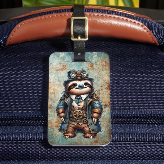 Steampunk Luiaard Gepersonaliseerde Bagage Label (Voorkant Insitu 2)