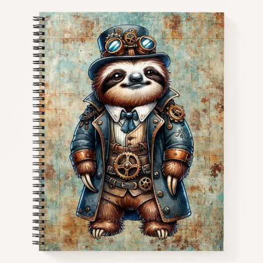 Steampunk Luiaard Spiraal Notebook Notitieboek (Voorkant)